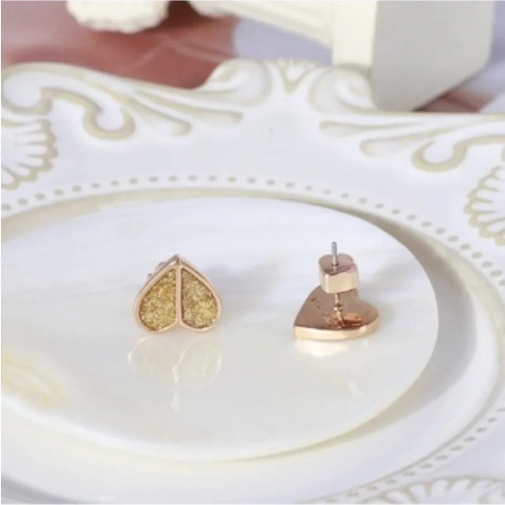 KATE SPADE Rose Gold Glitter Heritage Heart Stud Earrings, Valentines Jewelry